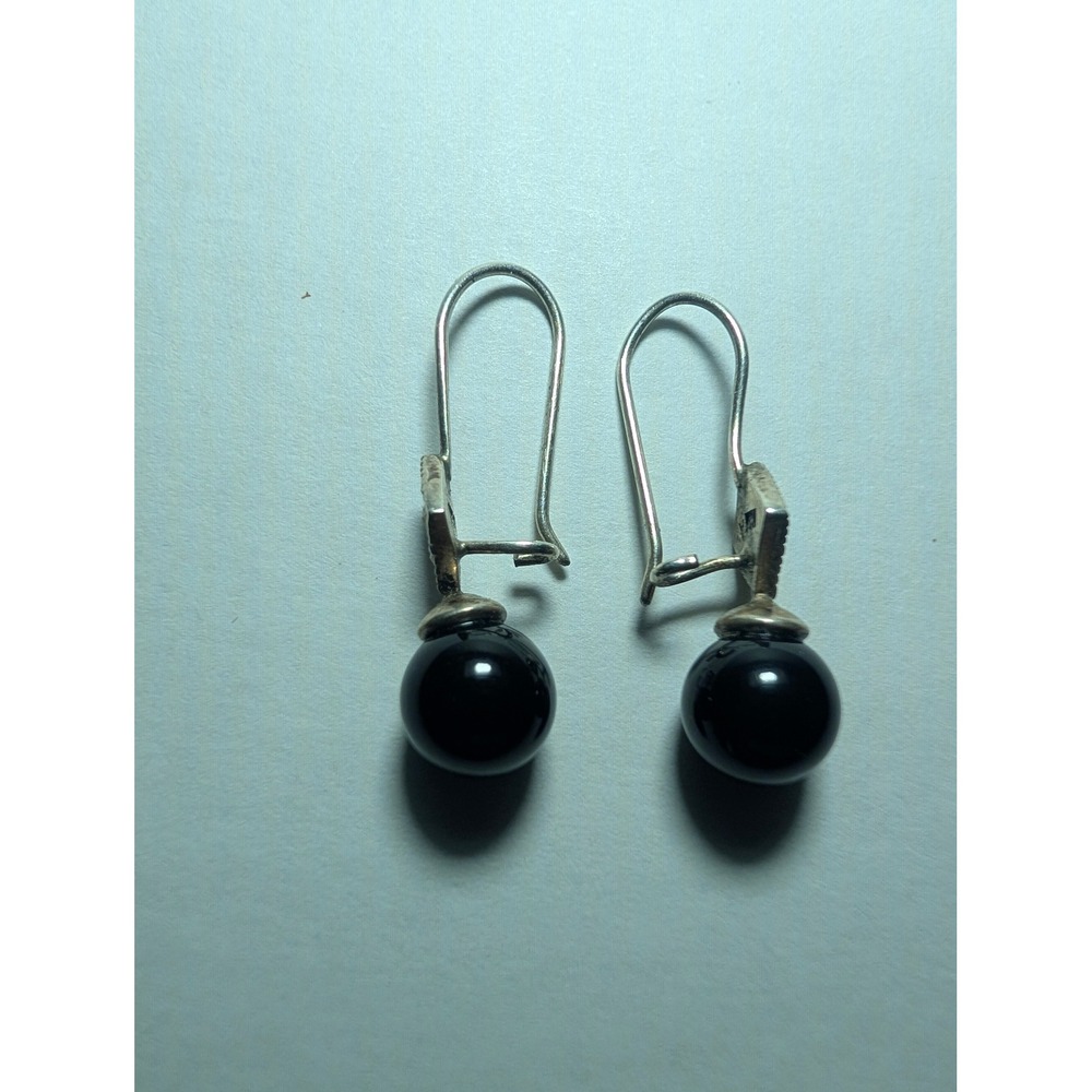 Drop Earrings Women OS Black Good 925 Sterling Silver Onyx Marcasite Art Deco